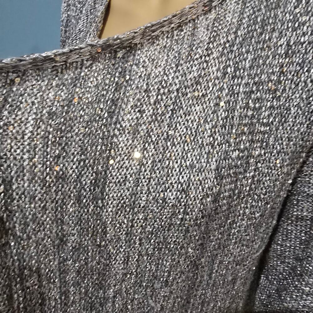 White House Black Market silver sequin cardigan tapered sweater size S - Picture 3 of 5
